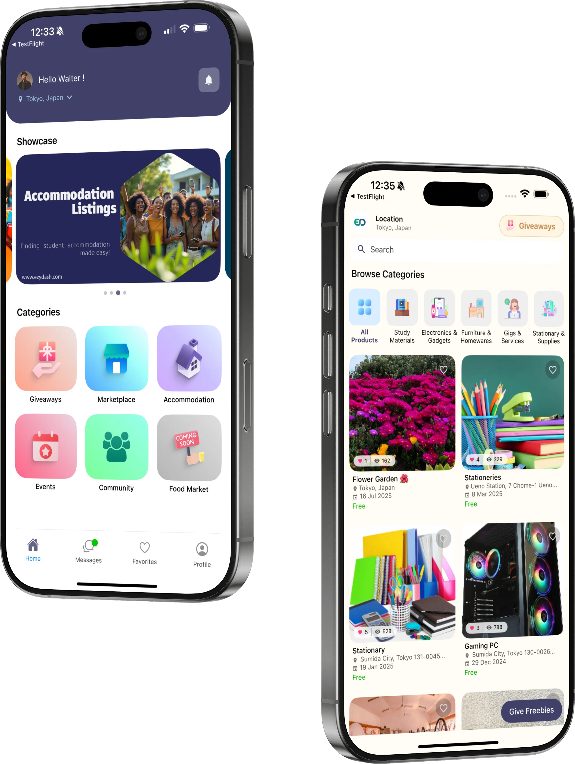 EzyDash: Marketplace App mockup