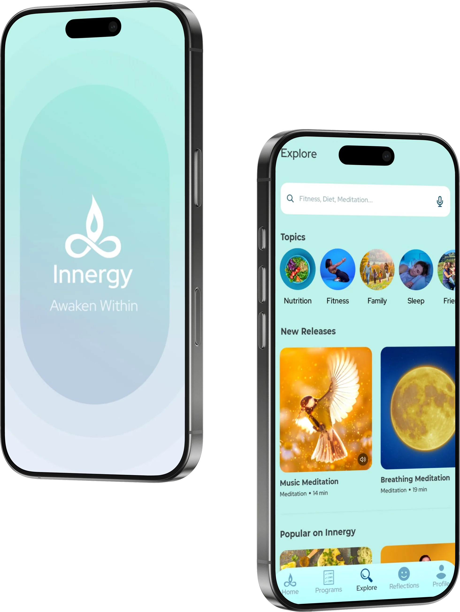 Innergy: Meditation and Wellness app mockup